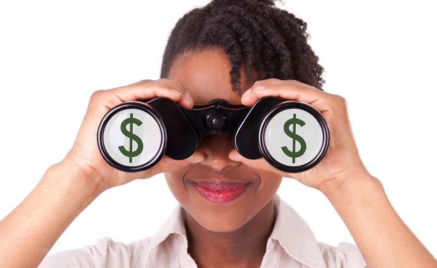 Woman Binoculars & Money